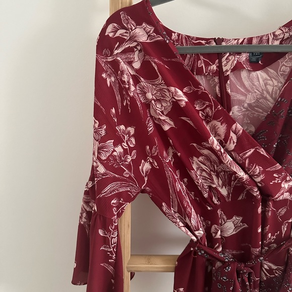 French Connection Frill Mini Wrap Dress in Deep Framboise in Size 4 - Picture 5 of 8